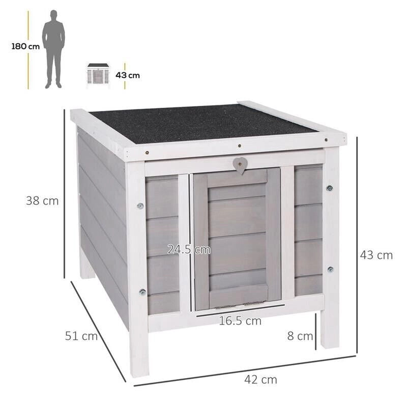 GABBIA PER CONIGLI IN LEGNO DA ESTERNO CON TETTO IN ASFALTO E RAMPA ANTISCIVOLO, 42X51X43CM, GRIGIA