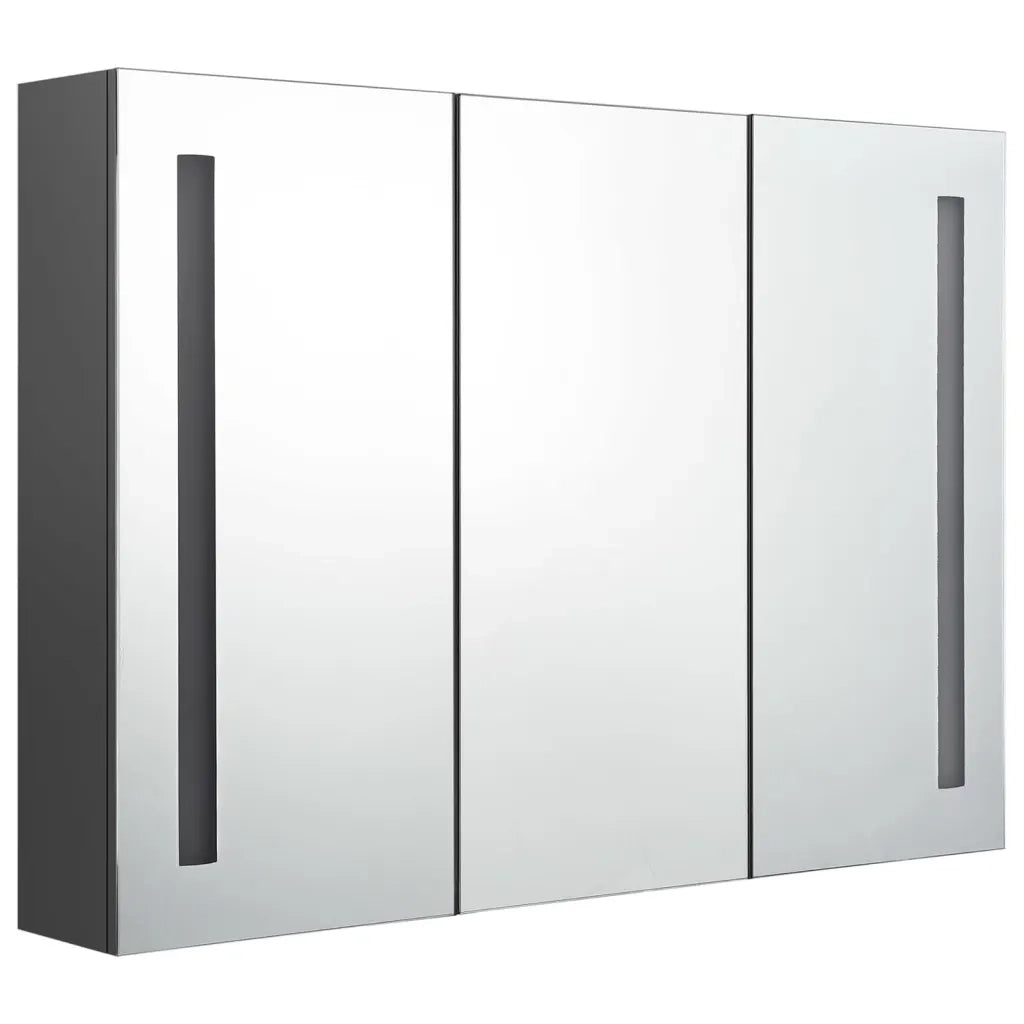 Armadietto Bagno con Specchio e LED 89x14x62 cm Grigiocod mxl 103342