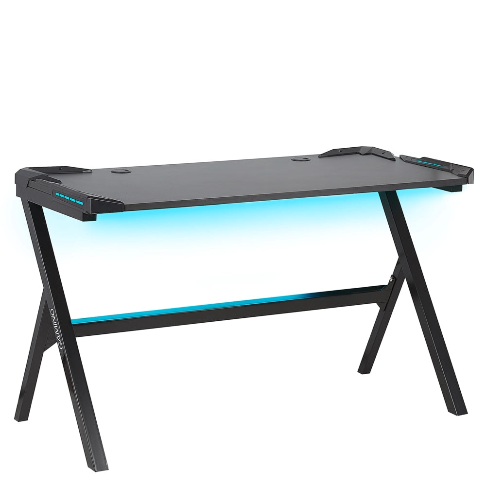 Scrivania da gioco con gambe in metallo MDF Nero rettangolare 120 x 60 cm con luci RGB Mobili per ufficio a casa dal design moderno