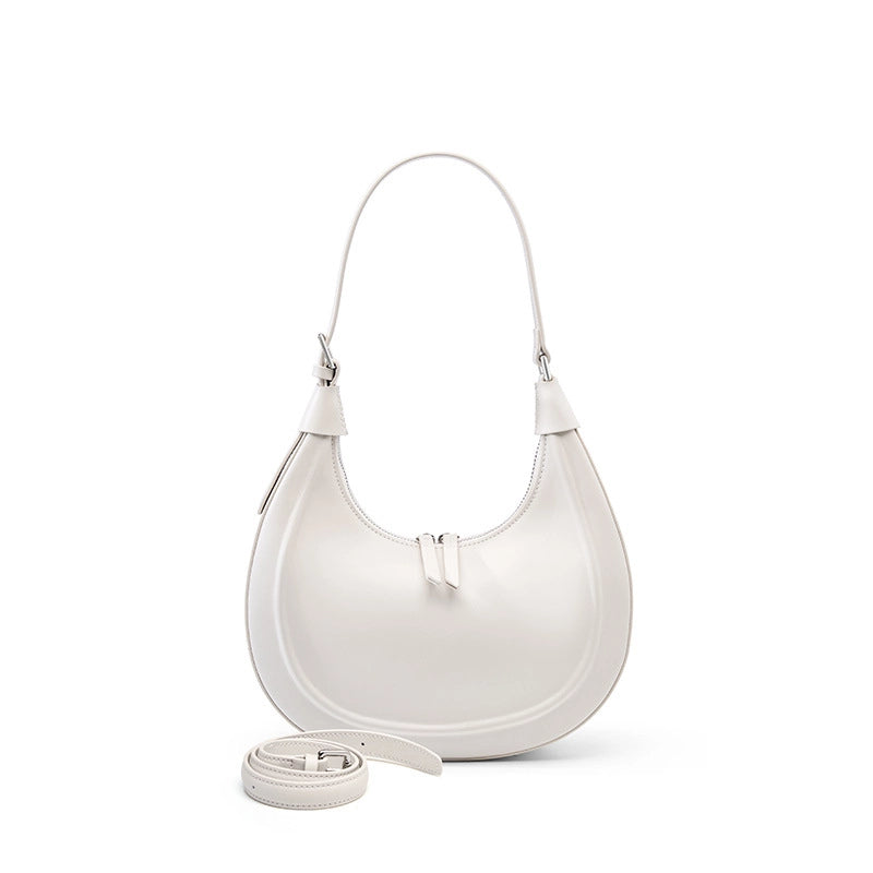 Borsa a tracolla da donna in vera pelle, morbida, stile vintage, bianca.