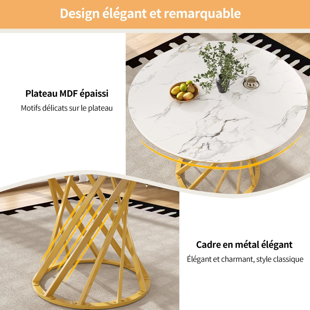 Tavolo da pranzo rotondo con piedini regolabili, in MDF e metallo, per sala da pranzo e soggiorno, 80 × 80 × 76 cm