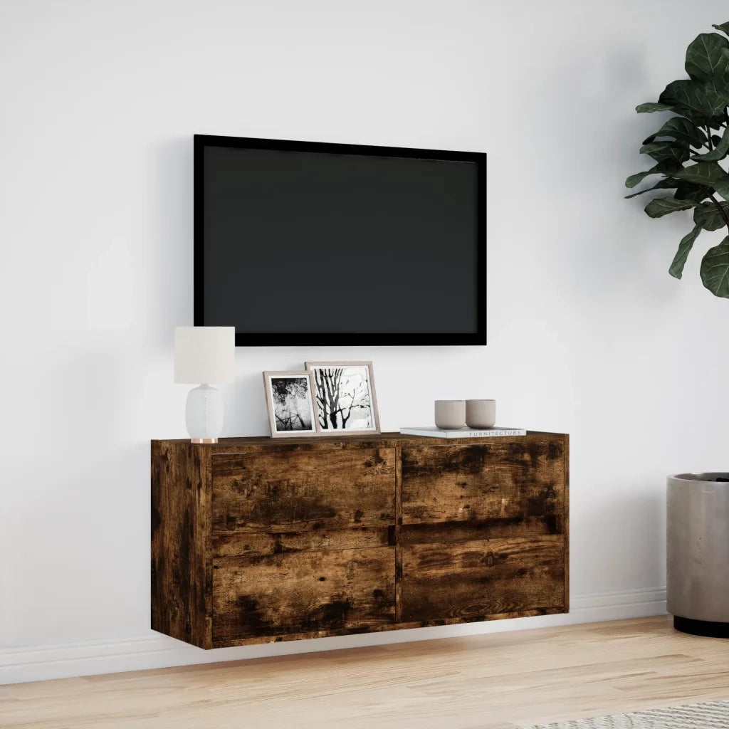 Mobile TV a Parete con Luci LED Rovere Fumo 100x31x45 cm