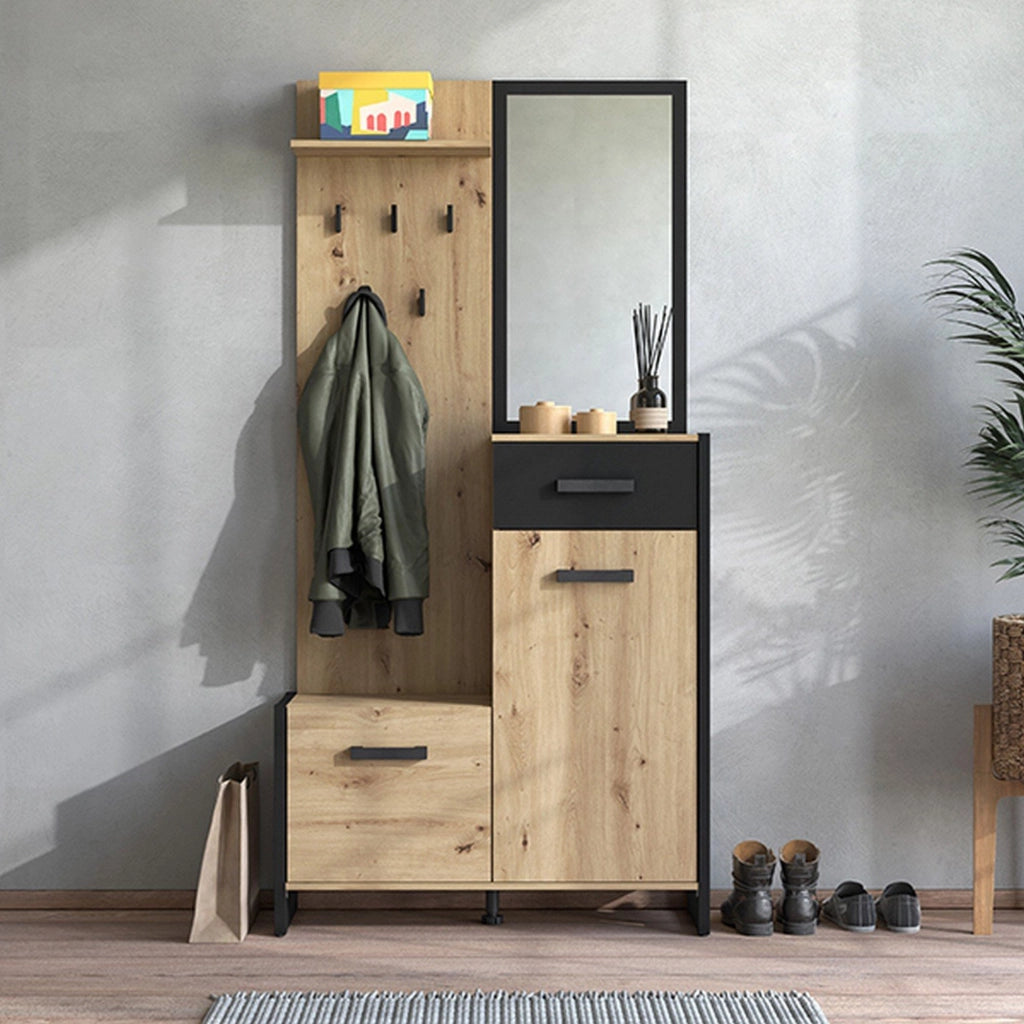 Corbetta, Mobile da Ingresso Specchio Incluso, 94.5x33.5x191h cm Marrone Rovere Nodi