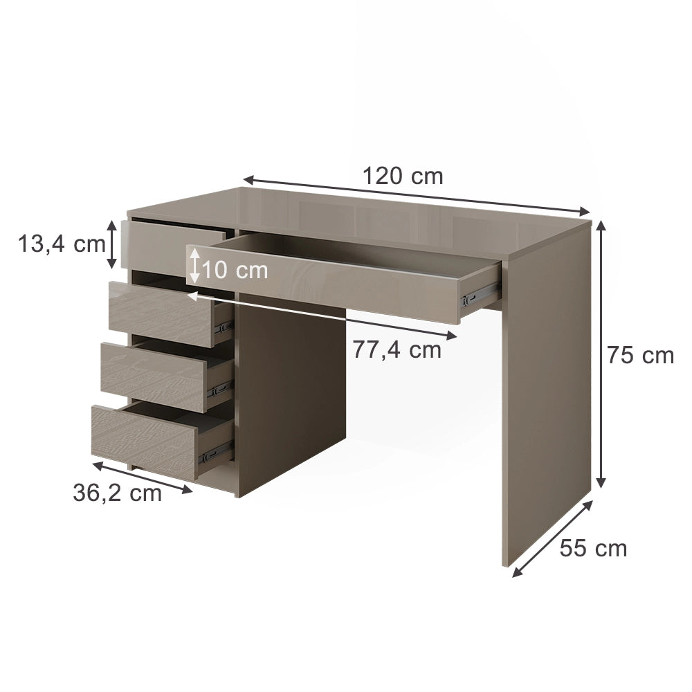 Vicco Scrivania Grigio lucido 55 x 120 cm con cassetti