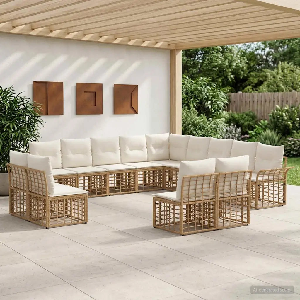 Set di divani da esterno 13 pcs Naturale e Bianco Crema