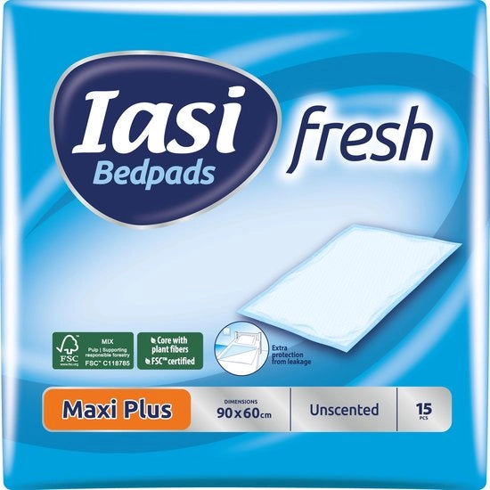 Panno da letto, materasso da gettare a strisce orizzontali 60x90, capacità di assorbimento Maxi Plus, tecnologia di controllo degli odori, non profumato, confezione da 15.