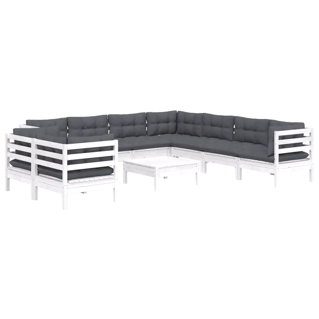 Set Divani da Giardino 10 pz con Cuscini Bianchi Legno di Pino cod mxl 44441