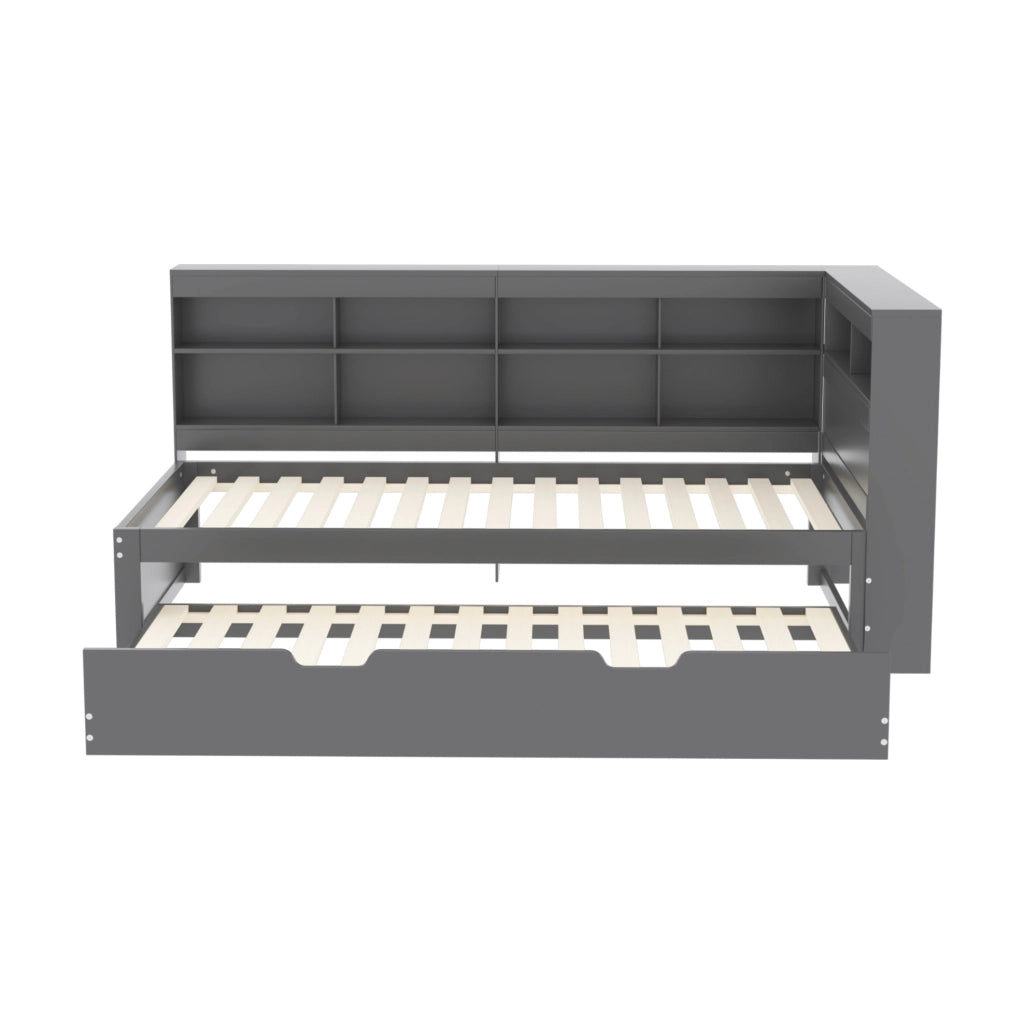 Letto singolo estraibile 90x200 cm con secondo letto 90x190 cm; USB e vani; grigio