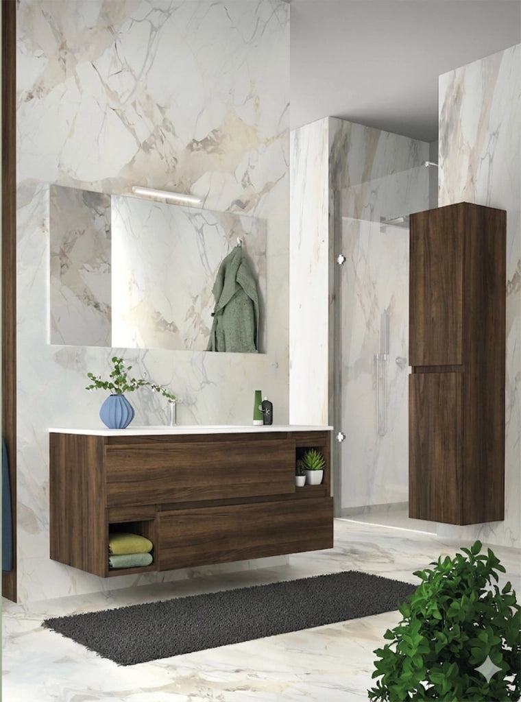 Mobile da Bagno Sospeso con Lavabo 100 cm e Specchio Dany Noce Scuro