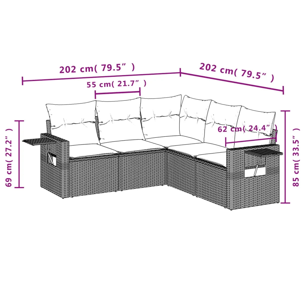 Set Divano da Giardino 5 pz con Cuscini Beige in Polyrattan 3252485