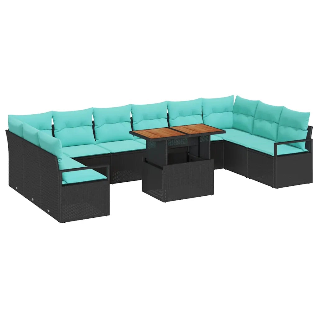 Set da Pranzo per Giardino 11 pcs Nero e Verde acqua