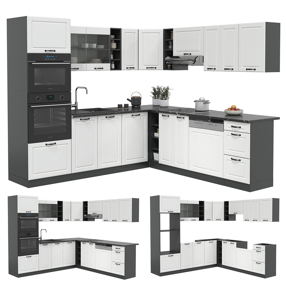 Vicco Cucina angolare completa Bianco casa di campagna/antracite 237 x 247 cm , PL Antracite