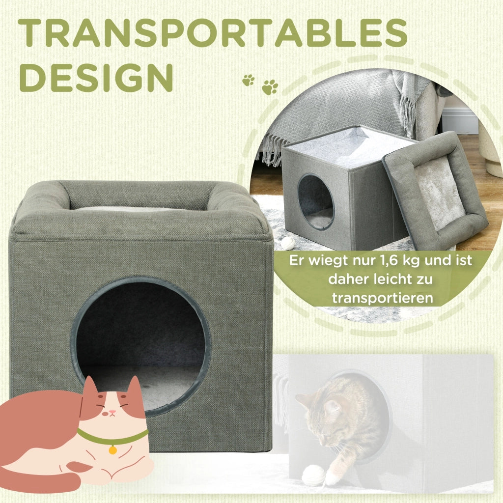 Letto per gatti 2 in 1 con cuscino ¨C zephmum ¨C 36.5x36.5x33 cm Verde