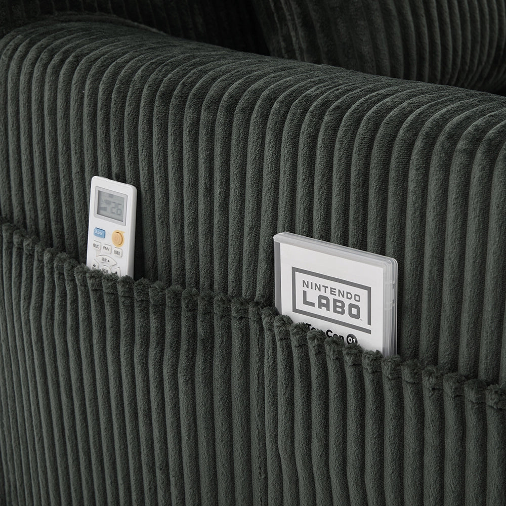 Poltrona oversize - Xylo - Velluto costato con tasche laterali, pouf e nessun assemblaggio