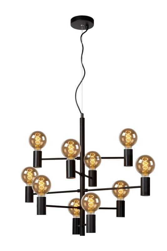 Lampadario Lucide Leanne nero in metallo 10xE27 dimmerabile