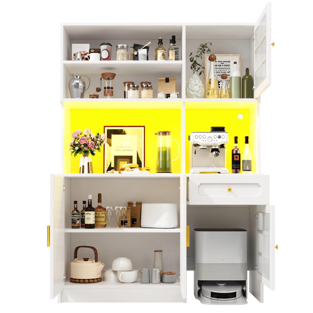 Armadio Cucina con Ante in Vetro e LED ¨C MINIMAL ¨C Bianco, 130x45x180 cm