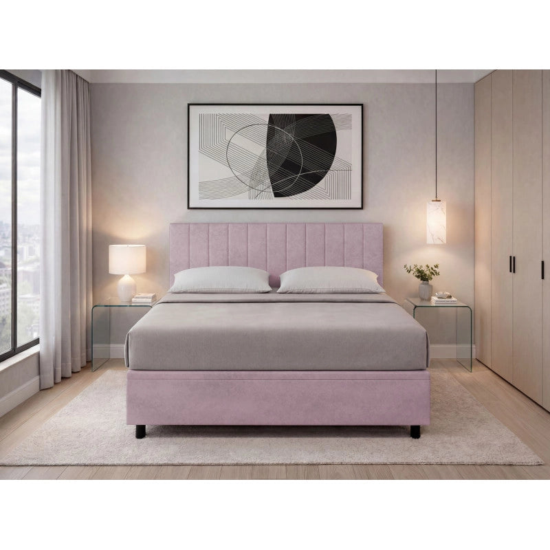 Letto imbottito Matrimoniale 160x200 cm Vertical - Contenitore,Glicine,Microfibra