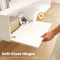 Mobile Porta TV fino a 82" Sospeso con 3 Armadietti a Ribalta e Ante Soft Close Bianco Lucido