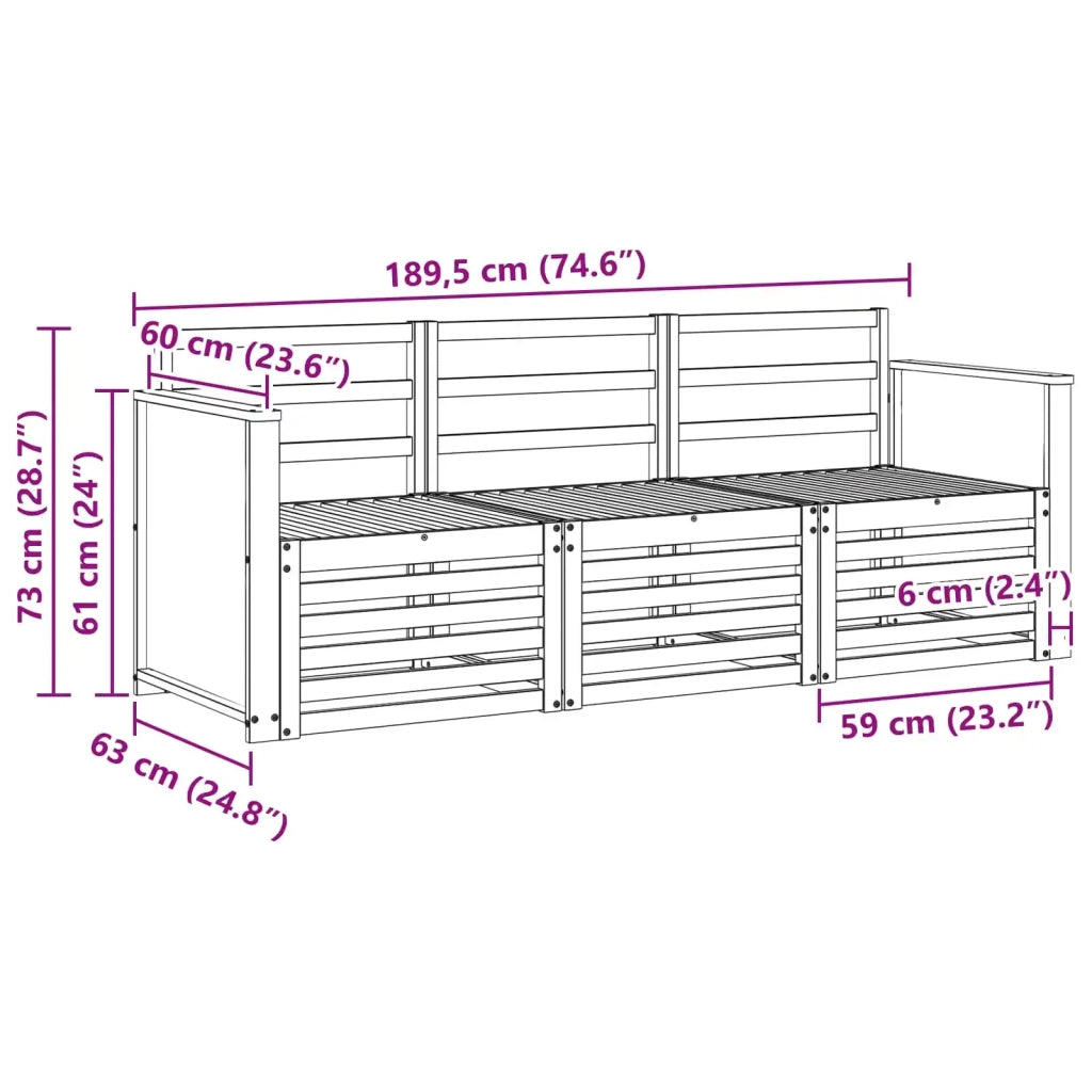 Set divani 3 pz Legno di Acacia Massello 3383965