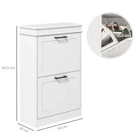 Scarpiera Moderna con 2 Cassetti Ribaltabili per 10 Paia di Scarpe e Ripiano Regolabile, 54x24x82.5cm, Bianco