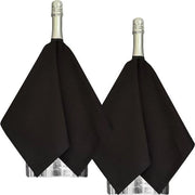 Asciugamani per bottiglie per cooler per vino o contenitori per ghiaccio - Cotone 54 cm Foro centrale cucito cerchio - Nero 2 pezzi