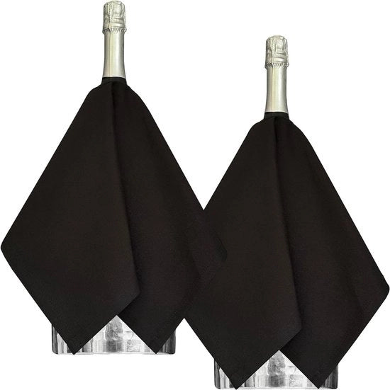 Asciugamani per bottiglie per cooler per vino o contenitori per ghiaccio - Cotone 54 cm Foro centrale cucito cerchio - Nero 2 pezzi