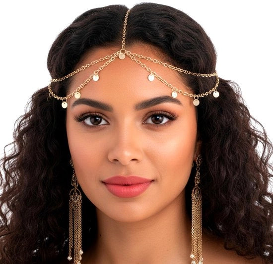 Accessorio di costume con catena principale e decorazione dorata - Fascia festiva - Accessori per capelli da sposa - Accessorio per abito da cerimonia - Decorazione a catenella - Materiale resistente