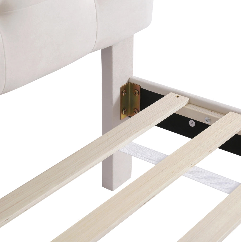 Letto imbottito 90 x 200 cm beige con rete a doghe, testiera e cassetto