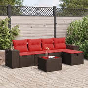 Set Divano da Giardino 6 pz con Cuscini Marrone in Polyrattan