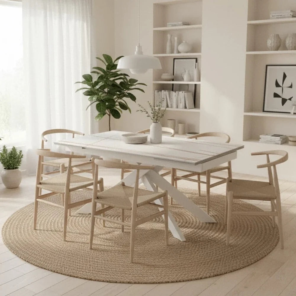 Tavolo da pranzo allungabile in ceramica effetto marmo bianco Nexus 140-200x80 cm fino a 8 posti | Duzzle