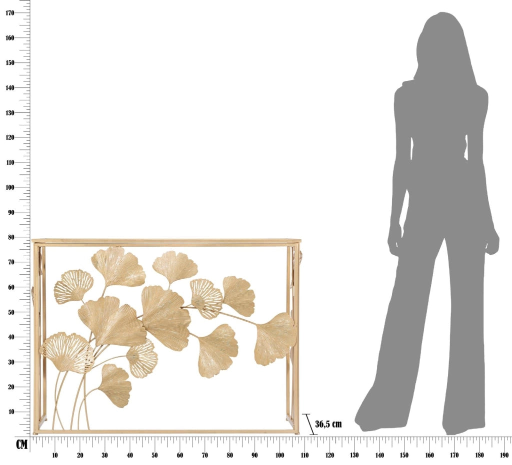 Console in Ferro Leaf 108x36,5x80 cm in Ferro MDF e Specchio Oro