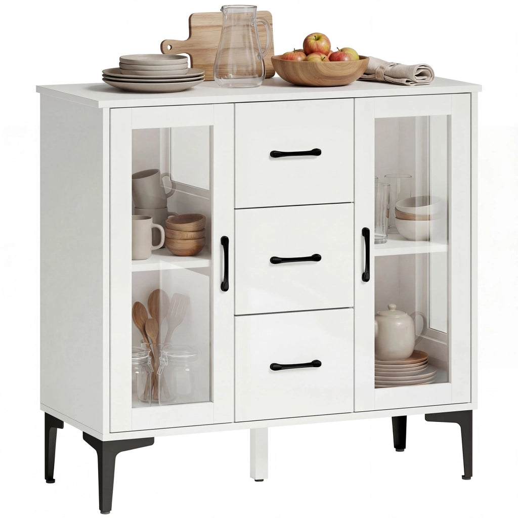 Cassettiera Moderna con Ante Vetro e 3 Cassetti ¨C Zephmum ¨C Bianco in MDF 80x40x100