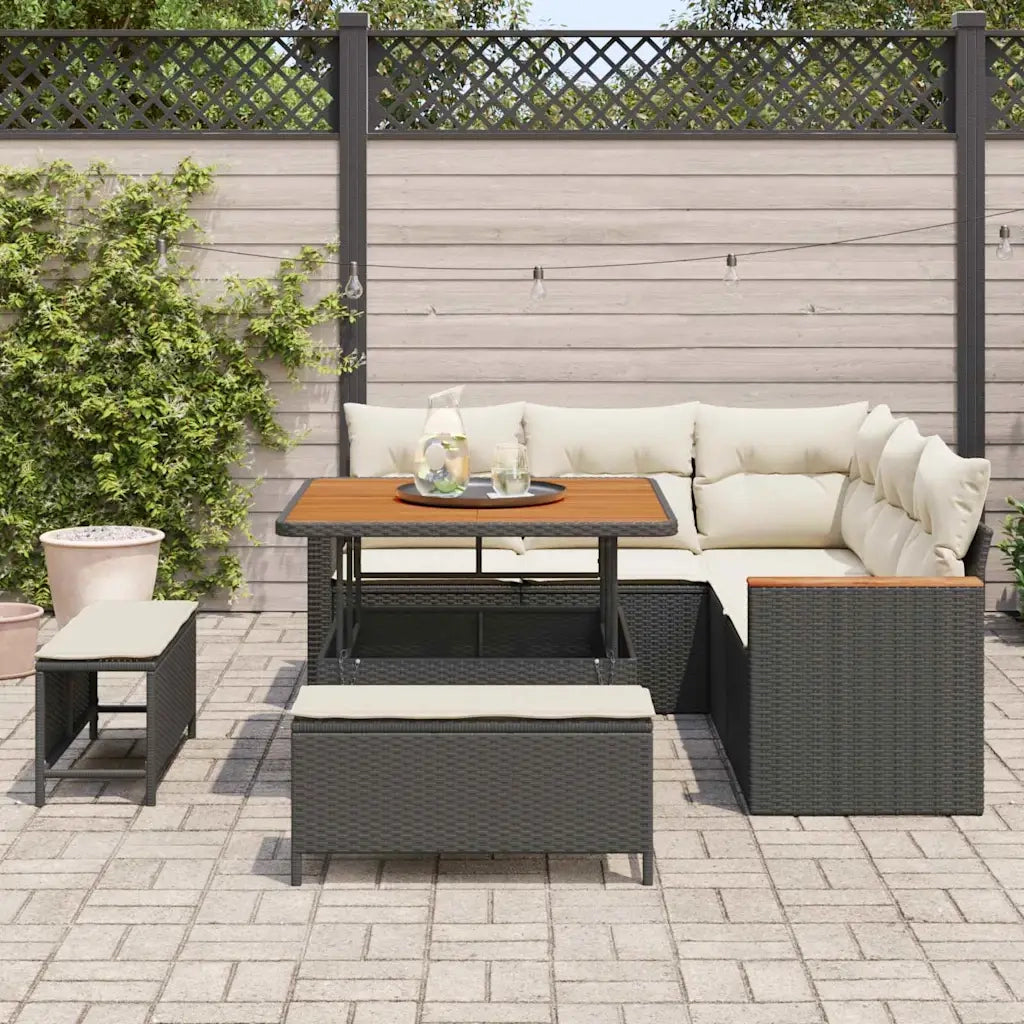 Set Divano da Giardino con cuscino 8 pcs Nero Poly Rattan 3364985