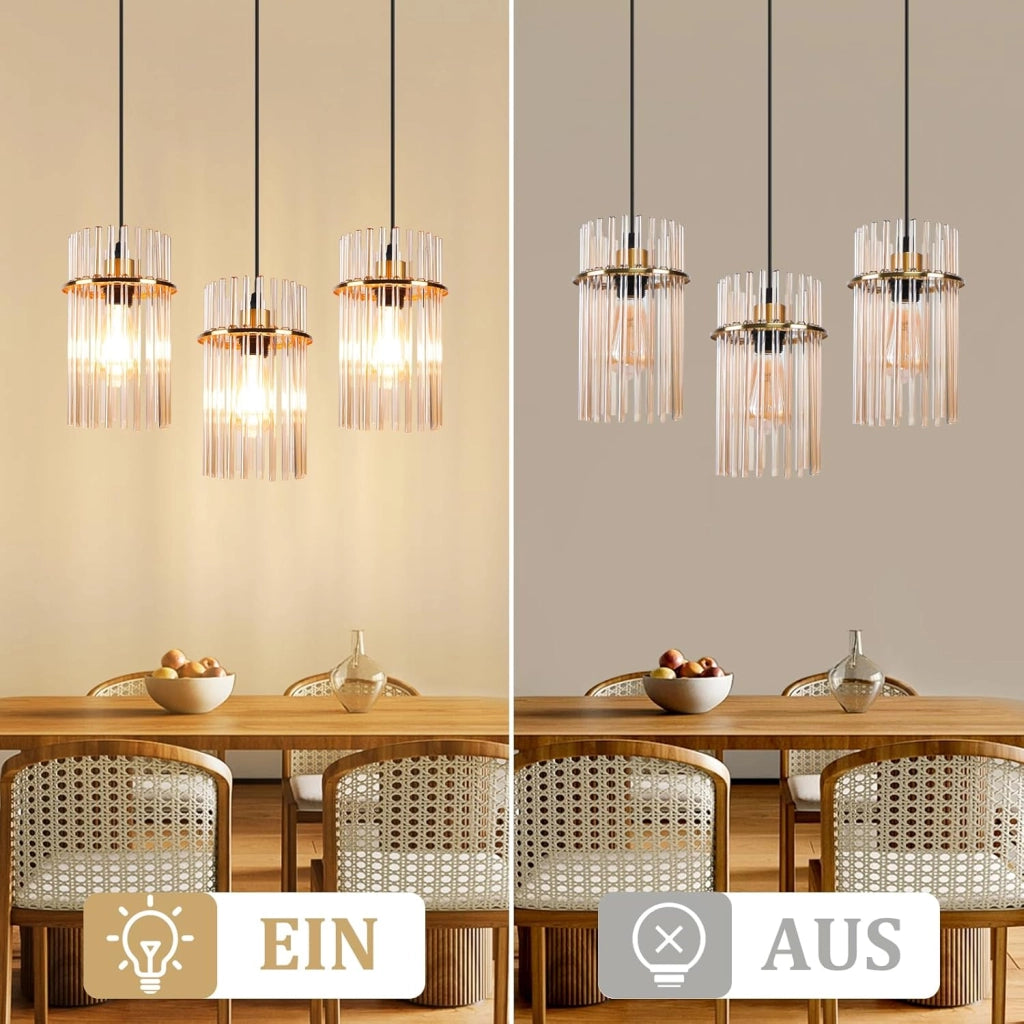 Lampada a sospensione ZMH 3 fiamme E27 in vetro dorato ? 16 cm per bar-caff¨¨ (senza lampadina)