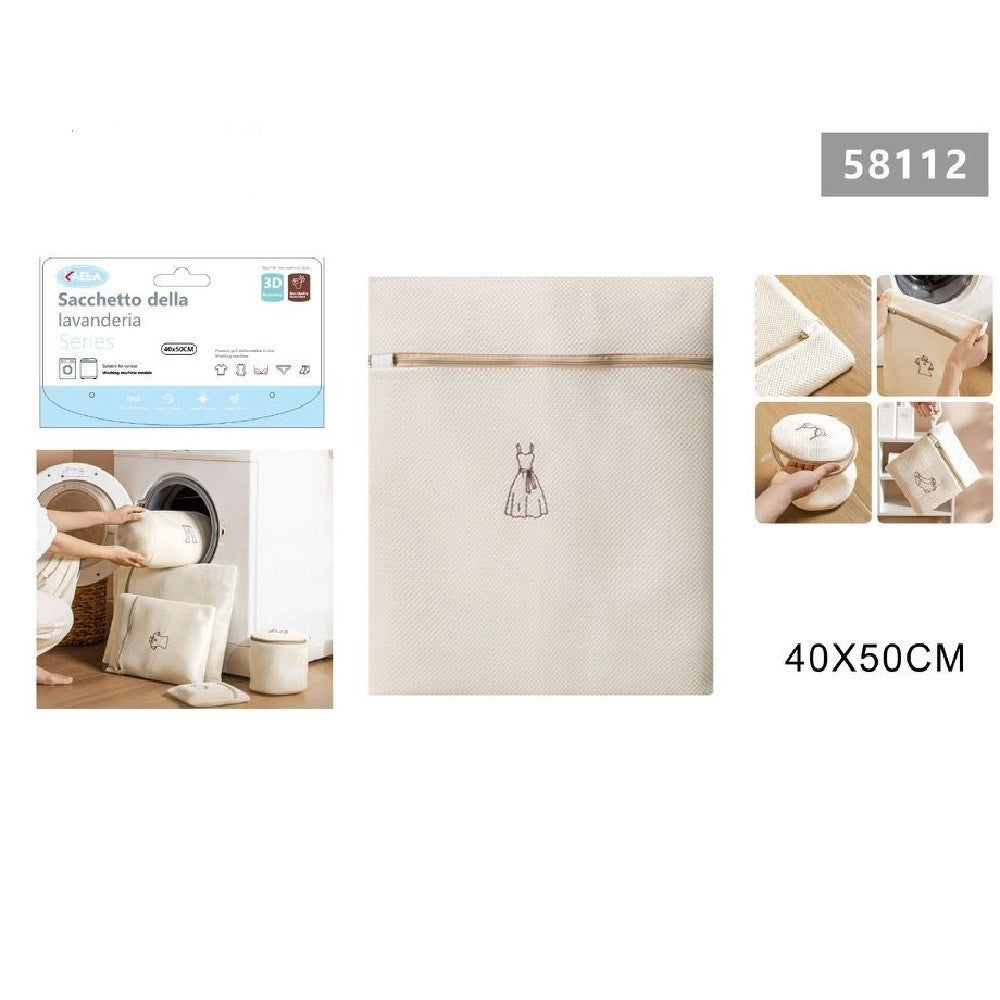 Trade Shop - Sacchetto Lavatrice Beige Borsa Biancheria Vestiti Lavaggio A Rete 40x50cm 58112 -