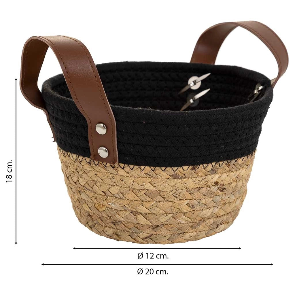 Cesto in fibra naturale e cotone nero D20x12/18