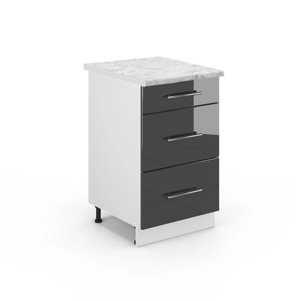 Mobiletto base per cucina Fame-Line Antracite lucido/Bianco 50 cm PL Marmo Vicco