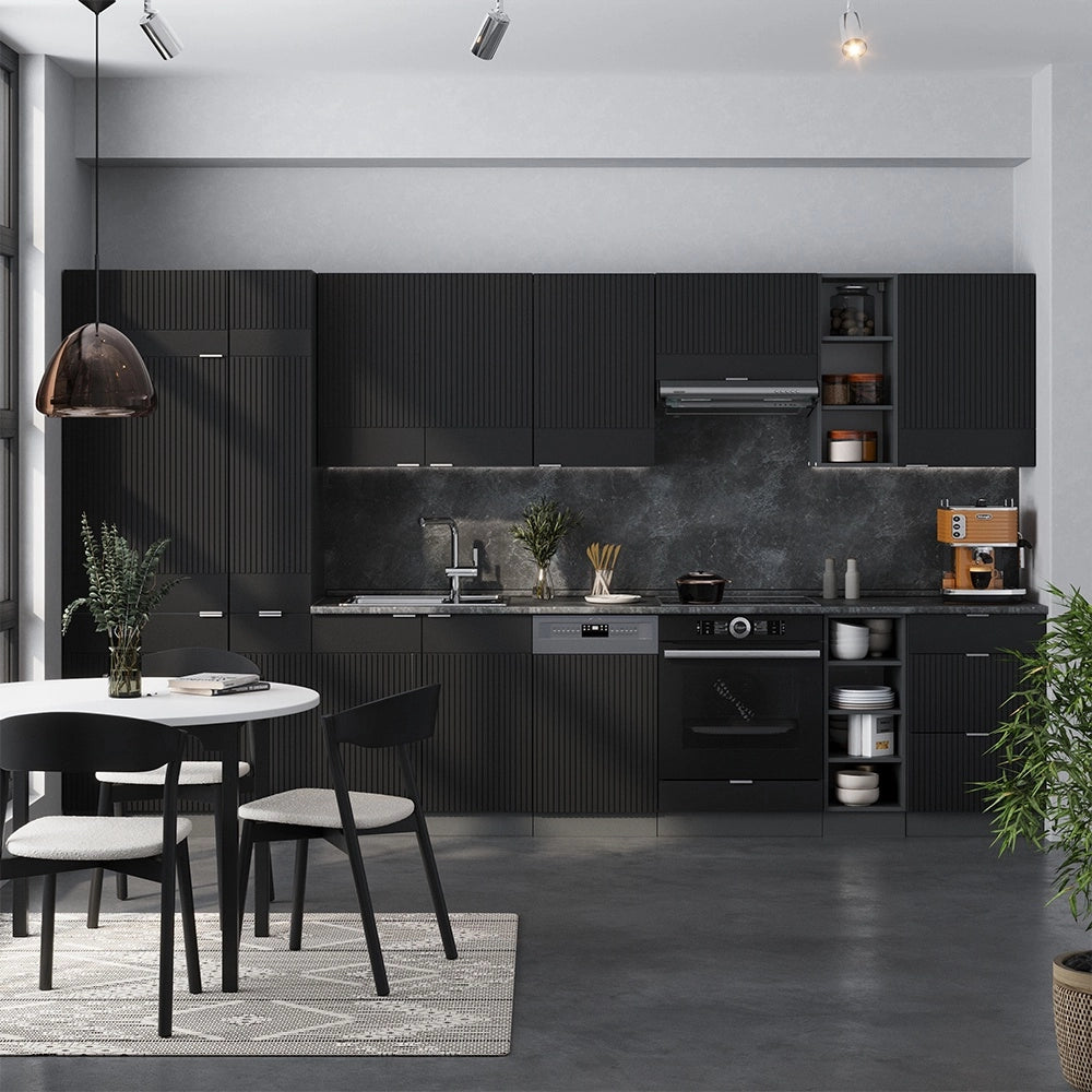 Cucina componibile Fame-Line Nero rigato/Antracite 355 cm, PL Marmo Vicco
