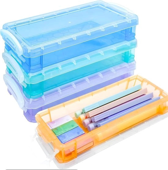 Set di contenitori per pennarelli da 4 - Organizzatore in plastica - Con coperchio - Spaziale - Translucido - Alta qualità - Cassetto per pennarelli