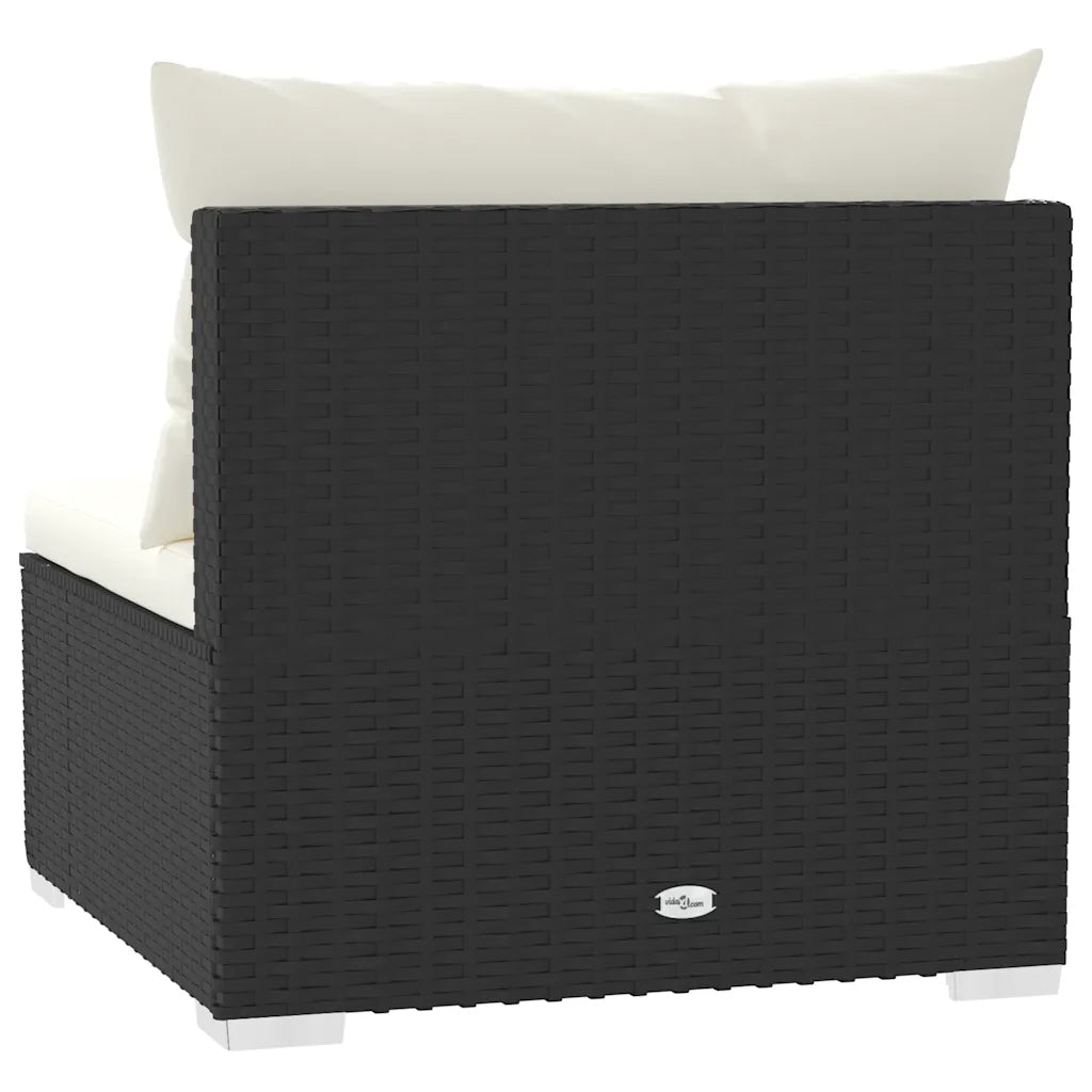 Divano Centrale da Giardino con Cuscini in Polyrattan Nero 317493
