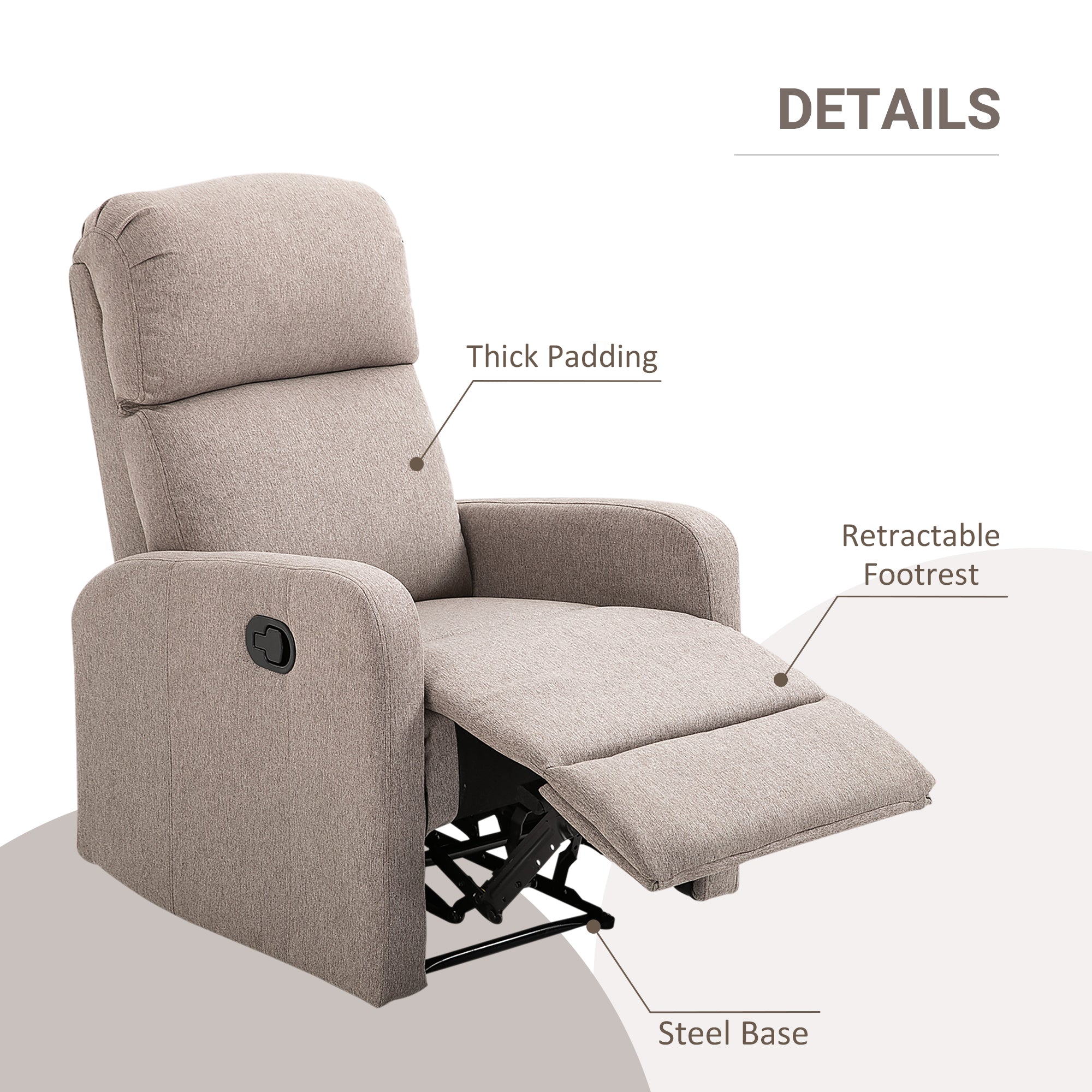 Poltrona Relax Reclinabile Manuale 66x83x107 cm in Tessuto Effetto Lino Grigia