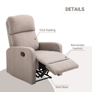 Poltrona Relax Reclinabile Manuale 66x83x107 cm in Tessuto Effetto Lino Grigia