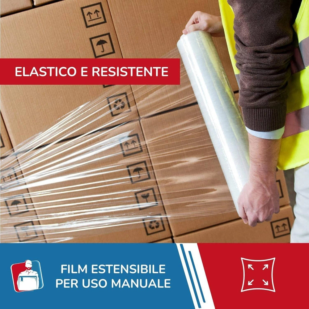 Trade Shop - Film Estensibile Pellicola Trasparente Rotolo Manuale Per Imballo 160mx23myx50cm -
