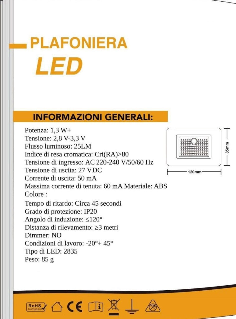 Faretto segnapasso led da parete con sensore movimento compatibile scatola 503 Nero Luce calda