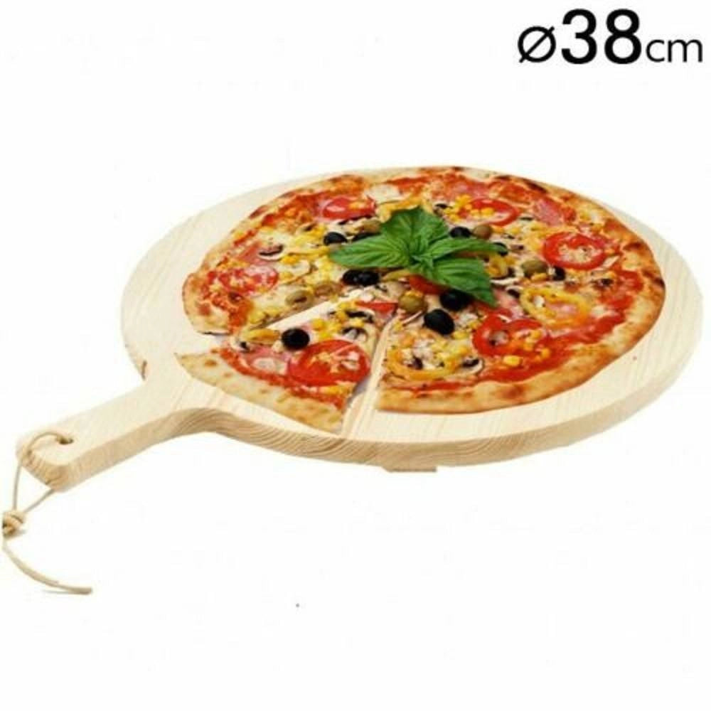 Trade Shop - Tagliere Per Pizza Rotondo 38 Cm In Legno Di Abete Con Manico Affettati Cucina -