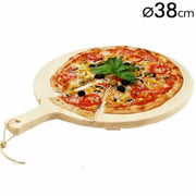 Trade Shop - Tagliere Per Pizza Rotondo 38 Cm In Legno Di Abete Con Manico Affettati Cucina -