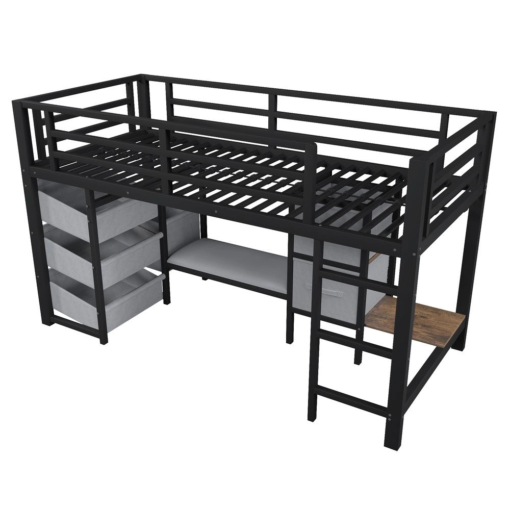 Letto a Soppalco con Cassetti e LED ¨C Xylo ¨C Metallo Nero 90x200