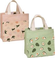 Borse di stoffa piccola con maniglie pieghevoli Borsa di spesa in tessuto riciclato Borse di stoffa per donne ragazze 22cm x 22cm - Set da 2