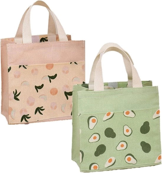 Borse di stoffa piccola con maniglie pieghevoli Borsa di spesa in tessuto riciclato Borse di stoffa per donne ragazze 22cm x 22cm - Set da 2
