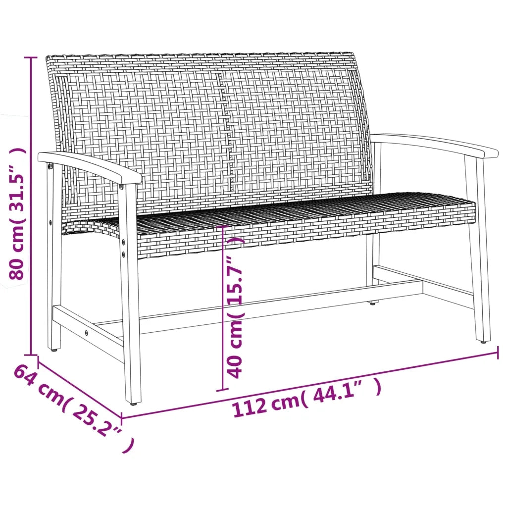 Panca da Giardino-Sgabello-Panca da esterno Grigia 112 cm in Polyrattan e Legno di Acacia